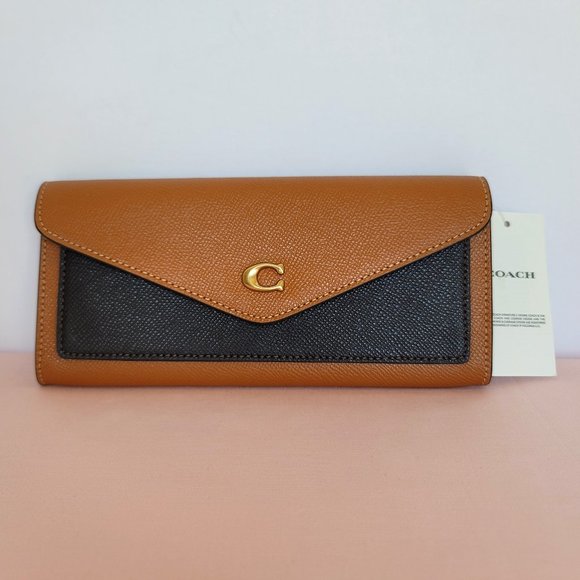 COACH Wyn Colorblock Leather Large Wallet- Light Camel Multi - Picture 1 of 16